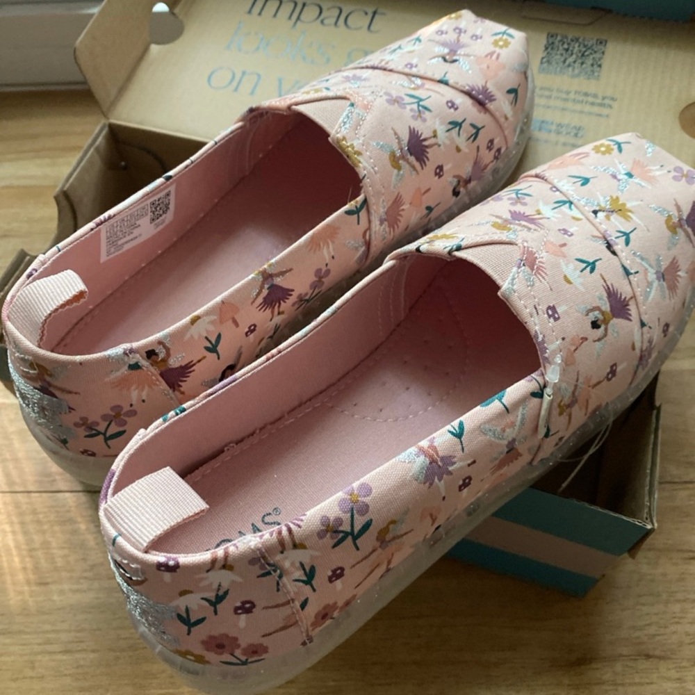 New TOMS Shoes Size 5.5 YOUTH Big Kids Girls Alpargata Glitter Fairy Garden - Picture 2 of 12